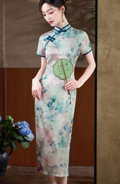 Floral Print Mothers Midi Cheongsam Qipao Dress