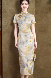 Summer Floral Print Mothers Maxi Qipao Cheongsam Dress