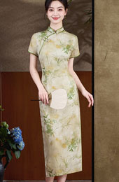 Summer Floral Print Mothers Qipao Cheongsam Dress