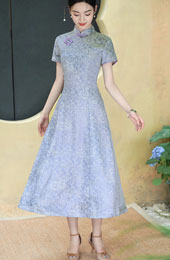 Mothers A-Line Floral Print Maxi Cheongsam Qipao Dress