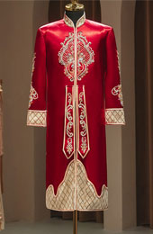 Red Beads Appliques Chinese Man Groom Wedding Coat