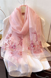Embroidered Floral Mulberry Silk Women Lightweight Scarf Shawl