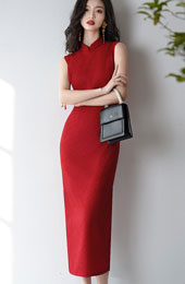 Red Jacquard Long Cheongsam Qipao Dress