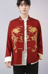 Man Chinese Embroidered Dragon Tang Suit Uniform Kungfu Jacket