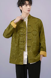 Man Chinese Reversible Jacquard Tang Suit Uniform Kungfu Jacket