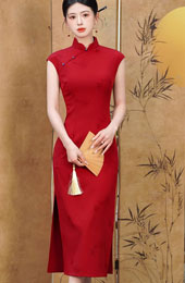 Red Floral Maxi Cheongsam Qipao Dress