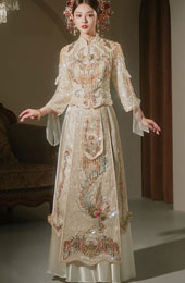 Champagne Sequins Phoenix Dragon Wedding Bridal Qun Kwa