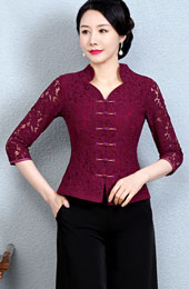 Red Lace Qipao / Cheongsam Blouse Top
