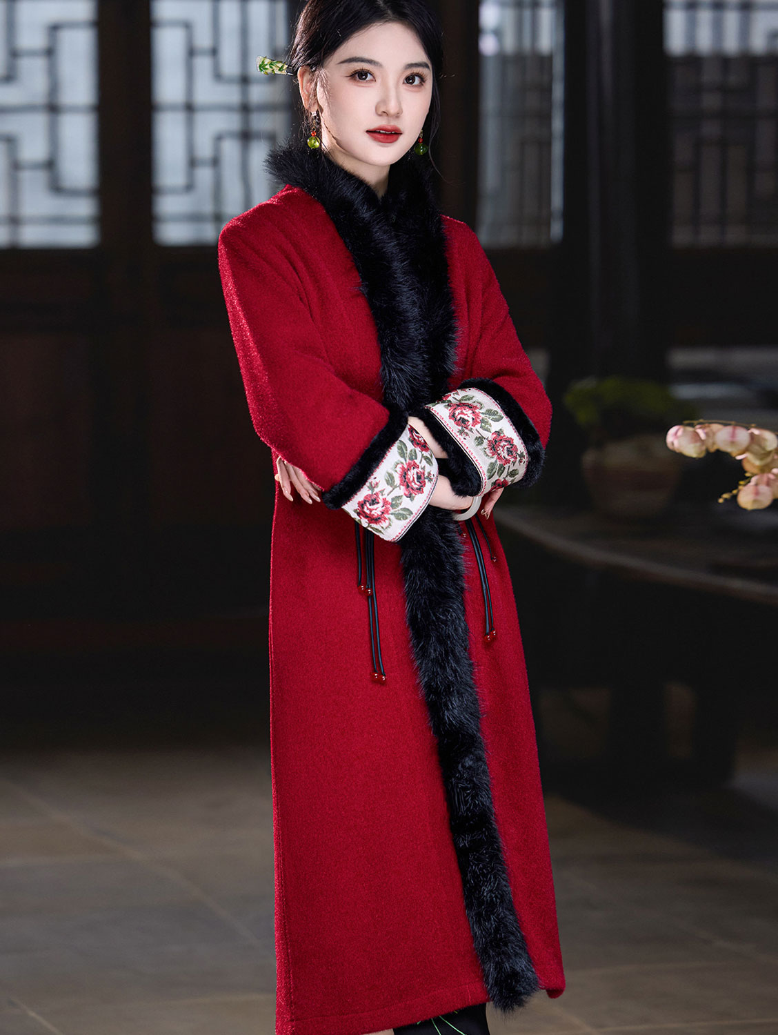 Red Wool Blend Oversized Poncho Cape Coat