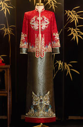 Shimmer Beads Dragon Man Groom Wedding Qun Gua Jacket & Skirt