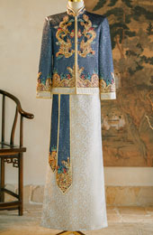 Shimmer Sequins Dragon Men Wedding Qun Kwa Jacket & Skirt