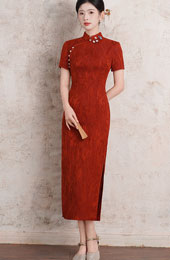 2026 Orange Modern Long Cheongsam Qipao Dress