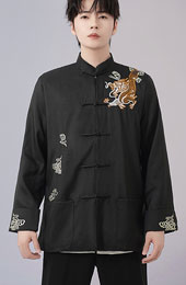 Red Black Man Dragon Chinese Tang Suit Uniform Kungfu Jacket