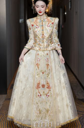 Champagne Beads Appliques Wedding Bridal Qun Kwa