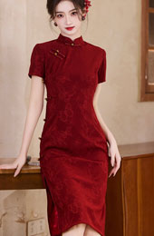 Red Shimmery Engagement Qipao Cheongsam Dress