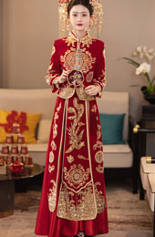 2026 Sequins Phoenix Wedding Bride Top & Skirt Qun Kwa Xiuhe