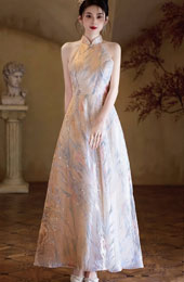 Champagne Sequins Halter A-Line Evening Party Dress