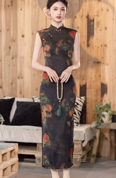 Midsummer Night Floral Long Cheongsam Qipao Dress