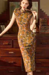 Summer Twilight Floral Midi Cheongsam Qipao Dress