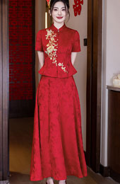 2 Pics Modern Chinese Appliques Wedding Bride Top & Skirt Xiuhe