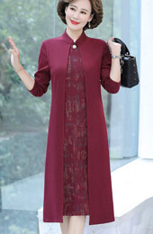 Burgundy Blue Bridal Mothers Midi Cheongsam Dress