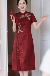 Jacquard Floral Bridal Mothers A-Line Wedding Cheongsam Qipao Dress