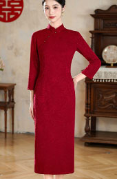 Shimmer Red Mothers Wedding Qipao Cheongsam Dress