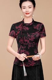 Floral Satin Mothers Woman Cheongsam Blouse Top
