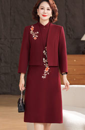 2 Pcs Bridal Mothers Embroidered Cheongsam Dress & Jacket