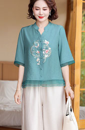 Embroidered Floral Woman Cheongsam Blouse Shirt Top