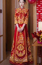 Embroidered Floral Phoenix Bridal Wedding Qun Kwa Outfit