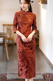 2026 Winter Floral Velvet Cheongsam Qipao Dress