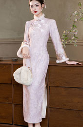 2026 Jacquard Floral Winter Maxi Cheongsam Qipao Dress