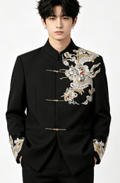 Black Beads Dragon Man Chinese Tang Suit Uniform Jacket