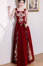 Burgundy Velvet Slip Phoenix A-Line Wedding Prom Dress