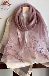 Embroidered Floral Mulberry Silk Women Lightweight Scarf Shawl