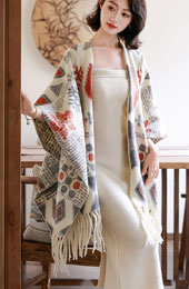Woman Open Front Wrap Cape Poncho Cardigan