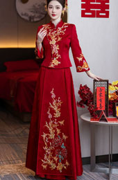 2 Pics Modern Chinese Embroidered Wedding Bride Jacket & Skirt Xiuhe