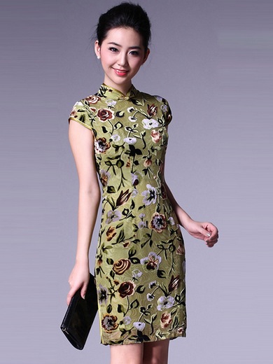 Green Short Silk Cheongsam / Qipao / Chinese Evening Dress
