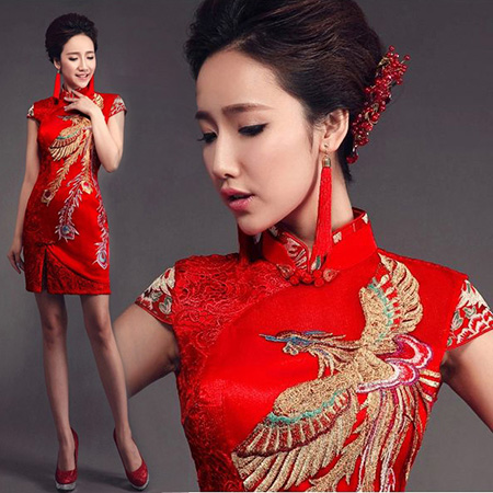Red Short Wedding Qipao / Cheongsam Dress with Phoenix Pattern Red Short Wedding Qipao / Cheongsam Dress with Phoenix Pattern