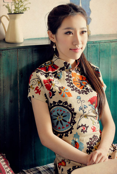 Floral Mandarin Collars Qipao / Cheongsam Shirt