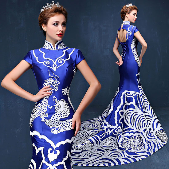 Custom Dragon Qipao / Cheongsam Dress with Train