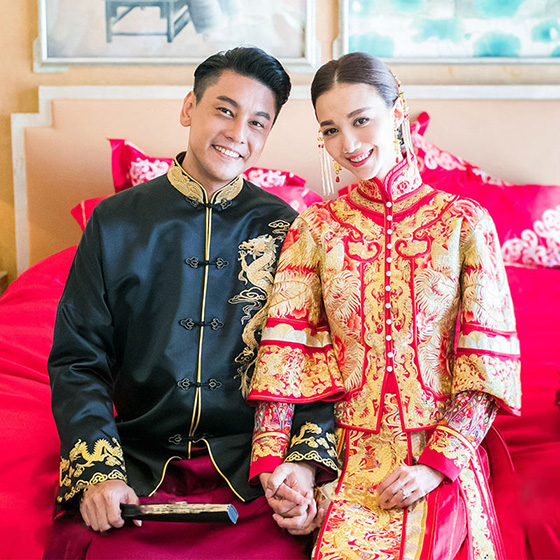 Dragon Embroidered Men's Wedding Tang Suit, Jacket & Gown