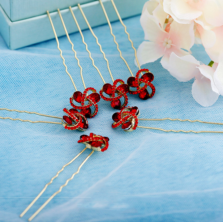 Red Crystal Hair Pins