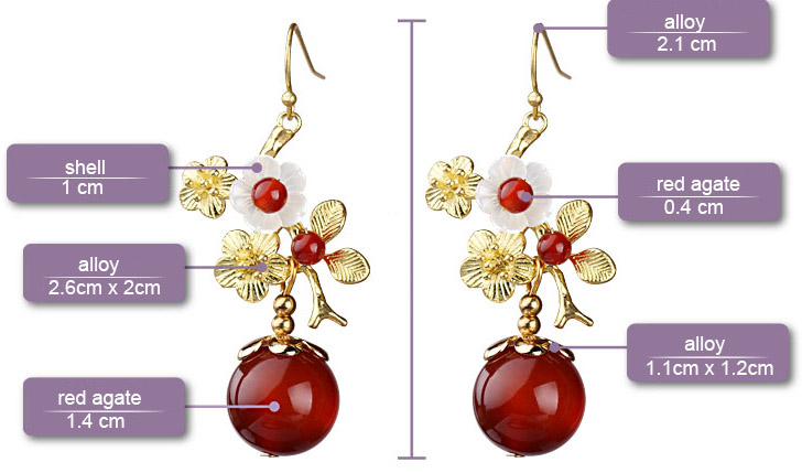 Red Agate Dangle Earrings, Wedding Alloy Drop Earrings