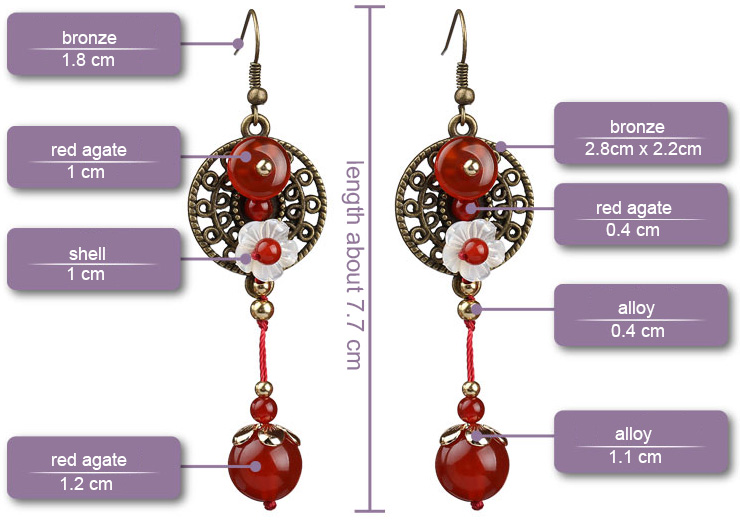 Red Agate Drop Earrings, Non Pierced Dangle Earrings