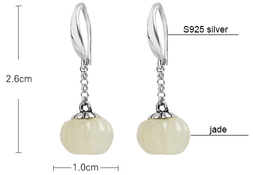 White Jade Earrings, Silver Dangle Drop Earrings