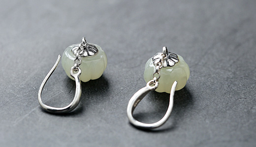 White Jade Earrings, Silver Dangle Drop Earrings