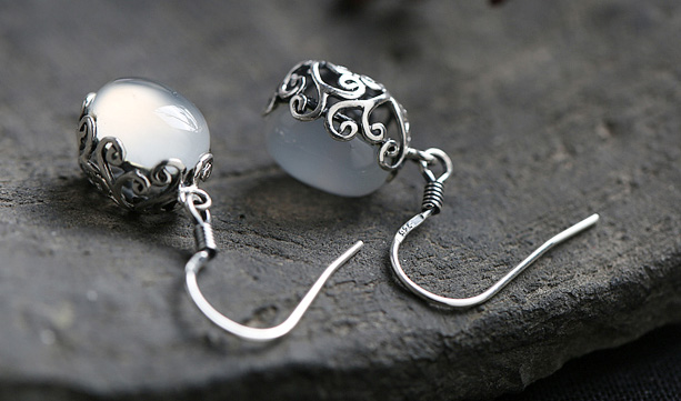 White Chalcedony Earrings, Silver Drop Dangle Earrings