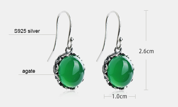 Green Agate Waterdrop Earrings, Silver Dangle Earrings